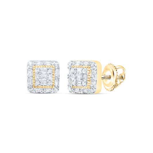 10kt Yellow Gold 1/6 Cttw Diamond Square Baguette Earring