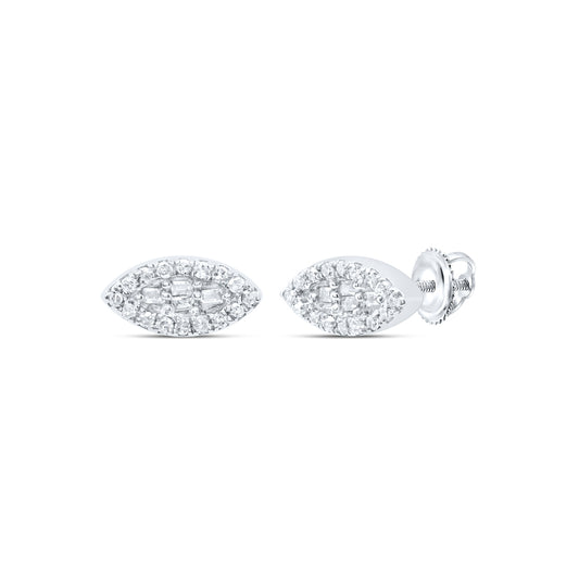 10kt White Gold 1/8 Cttw Diamond Marquise Baguette Earring