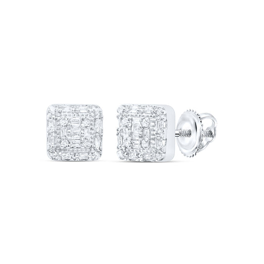 10kt White Gold 1/6 Cttw Diamond Square Baguette Earring