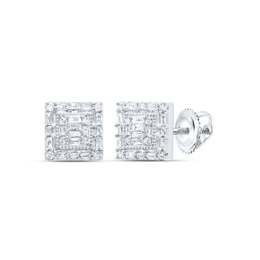 10kt White Gold 3/8 Cttw Diamond Square Baguette Earring