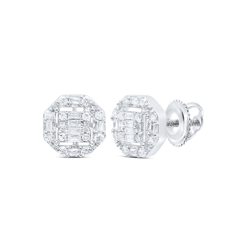 10kt White Gold 1/5 Cttw Diamond Octagen Baguette Earring