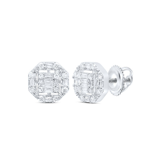 10kt White Gold 1/5 Cttw Diamond Octagen Baguette Earring