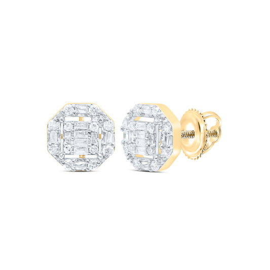 10kt Yellow Gold 3/8 Cttw Diamond Octagen Baguette Earring