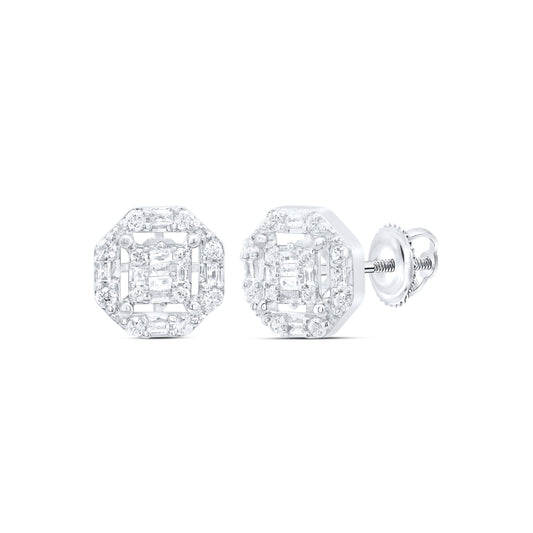 10kt White Gold 5/8 Cttw Diamond Octagen Baguette Earring