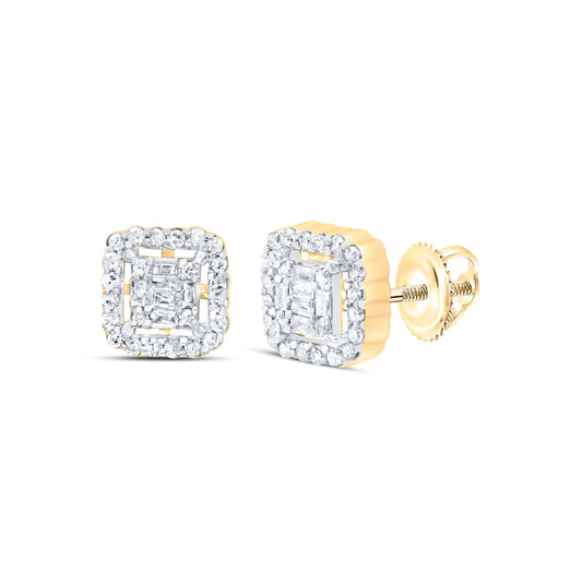 10kt Yellow Gold 1/5 Cttw Diamond Square Baguette Earring