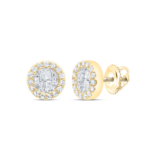 10kt Yellow Gold 1/5 Cttw Diamond Round Baguette Earring