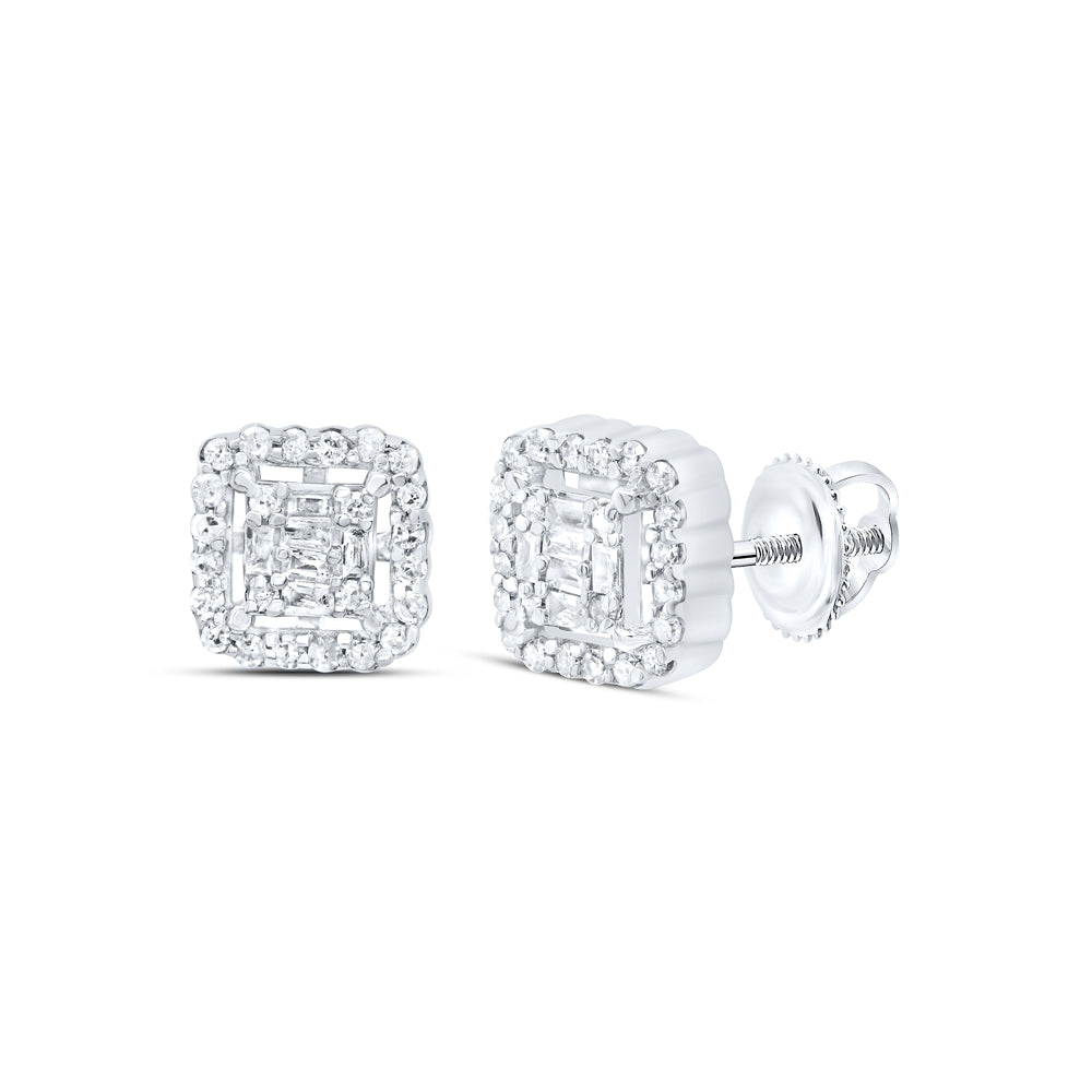 10kt White Gold 1/5 Cttw Diamond Square Baguette Earring