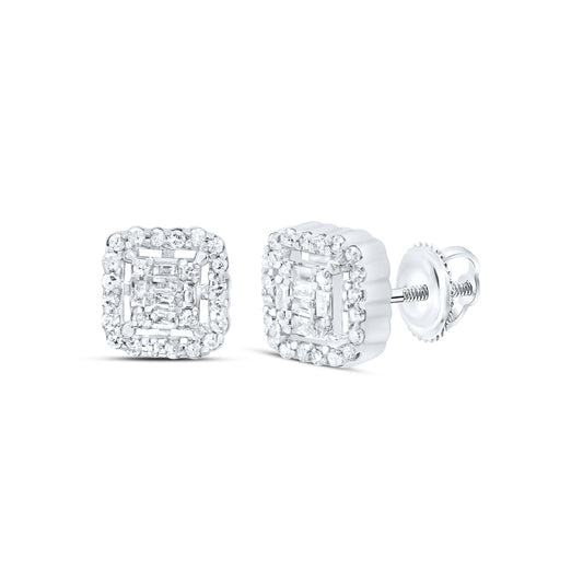 10kt White Gold 1/5 Cttw Diamond Square Baguette Earring