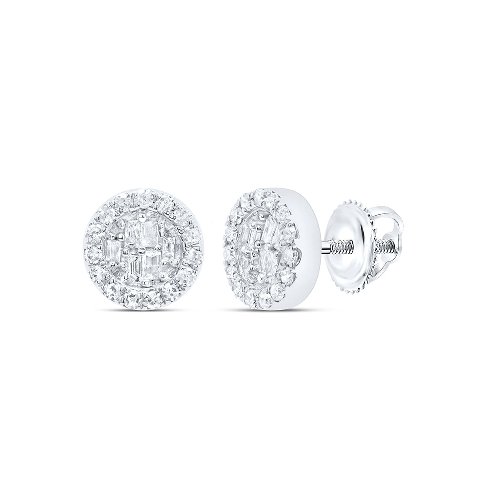 10kt White Gold 1/5 Cttw Diamond Round Baguette Earring
