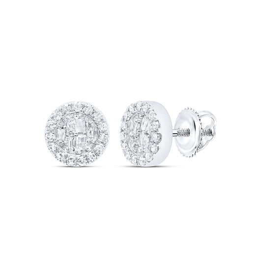 10kt White Gold 1/5 Cttw Diamond Round Baguette Earring