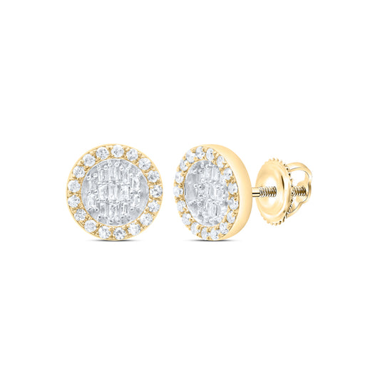 10kt Yellow Gold 1/3 Cttw Diamond Round Baguette Earring
