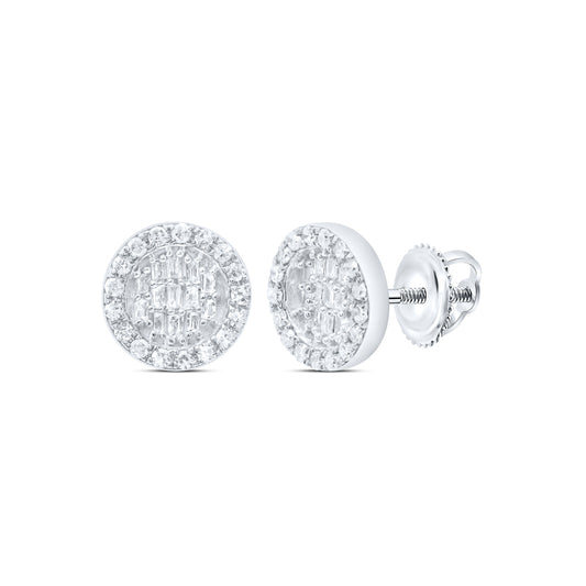 10kt White Gold 1/3 Cttw Diamond Round Baguette Earring