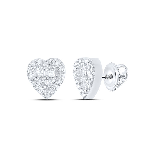 10kt White Gold 1/6 Cttw Diamond Heart Baguette Earring