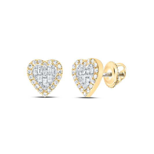 10kt Yellow Gold 1/3 Cttw Diamond Heart Baguette Earring