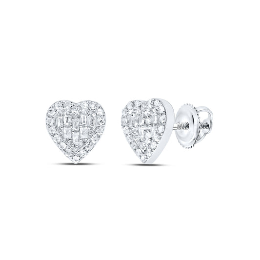 10kt White Gold 1/3 Cttw Diamond Heart Baguette Earring