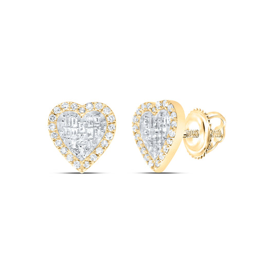 10kt Yellow Gold 1/2 Cttw Diamond Heart Baguette Earring