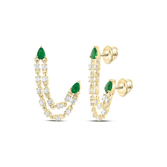 14kt Yellow Gold 5/8 Cttw Diamond Ana M 4x3mm Pear Emerald Natural Gem Dangling Earring