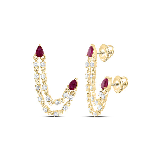 14kt Yellow Gold 5/8 Cttw Diamond Ana M 4x3mm Pear Ruby Natural Gem Dangling Earring