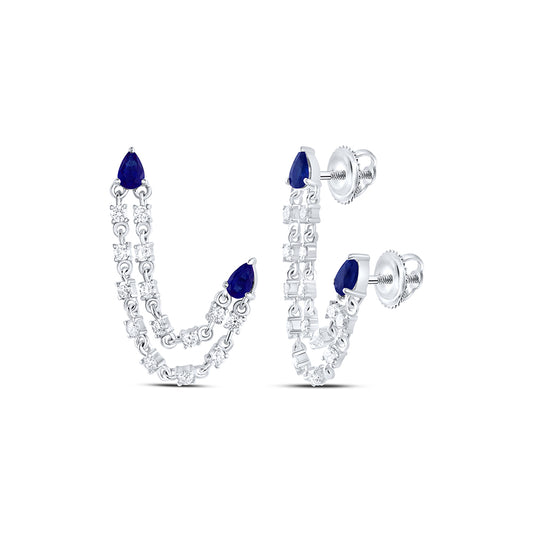 14kt White Gold 5/8 Cttw Diamond Ana M 4x3mm Pear Blue Sapphire Natural Gem Dangling Earring