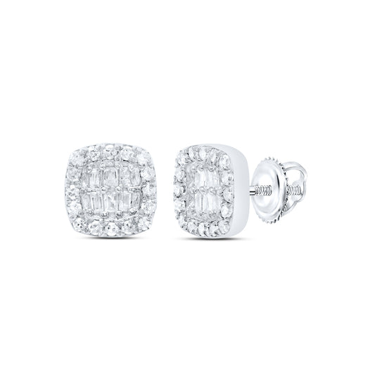 10kt White Gold 1/4 Cttw Diamond Cushion Baguette Earring