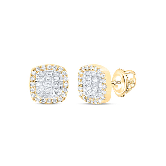 10kt Yellow Gold 1/2 Cttw Diamond Cushion Baguette Earring