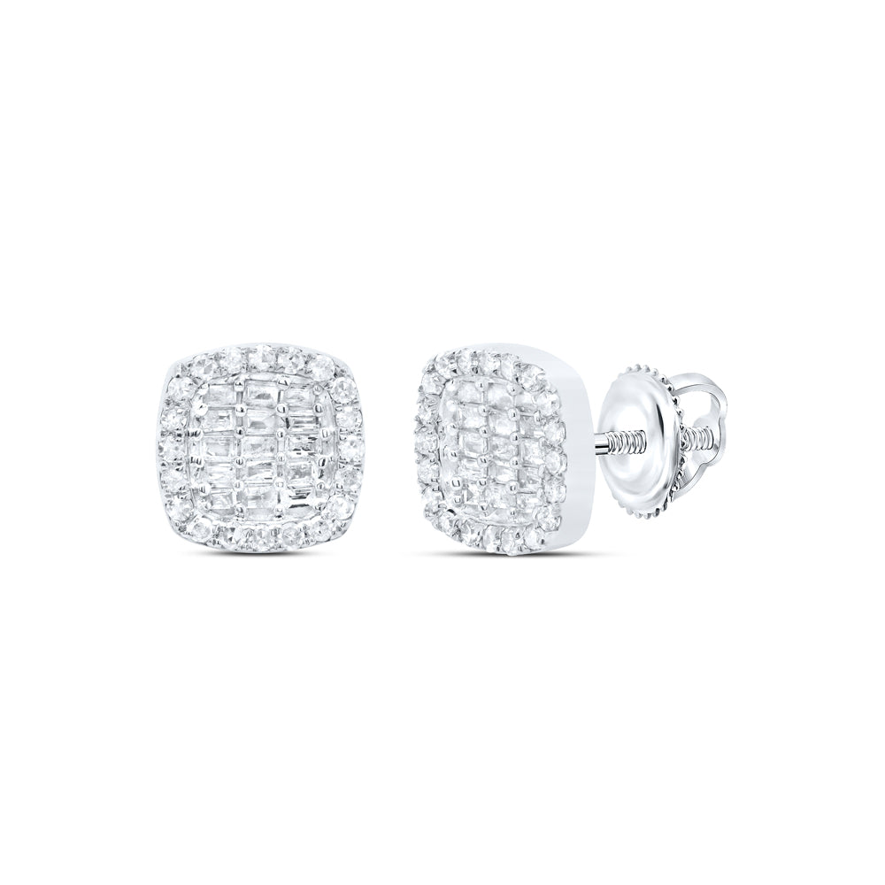 10kt White Gold 1/2 Cttw Diamond Cushion Baguette Earring