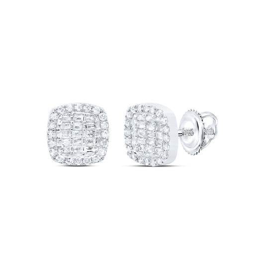 10kt White Gold 1/2 Cttw Diamond Cushion Baguette Earring