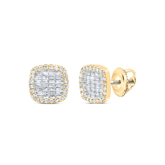 10kt Yellow Gold 5/8 Cttw Diamond Cushion Baguette Earring