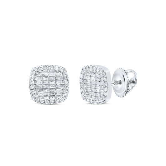 10kt White Gold 5/8 Cttw Diamond Cushion Baguette Earring