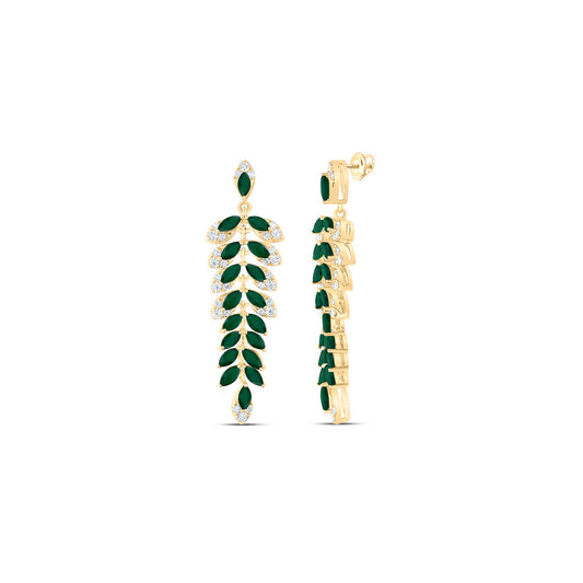 14kt Yellow Gold 5/8 Cttw Diamond Ana M 4 1/3 Cttw-Marquise Emerald Natural Gem Dangling Earring