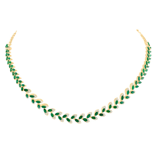 14kt Yellow Gold 1 1/4 Cttw Diamond Ana M 6 Cttw-Marquise Emerald Natural Gem Fashion Necklace, Length: 16 Inch