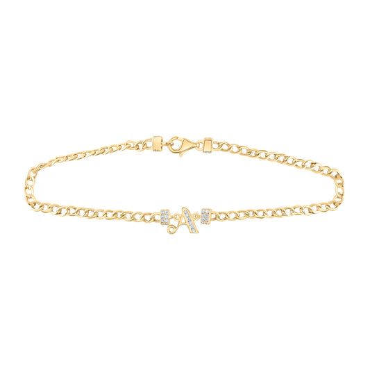 14kt Yellow Gold 1/4 Cttw Diamond Ana M Initial " A" Fashion Bracelet, Length: 7 Inch