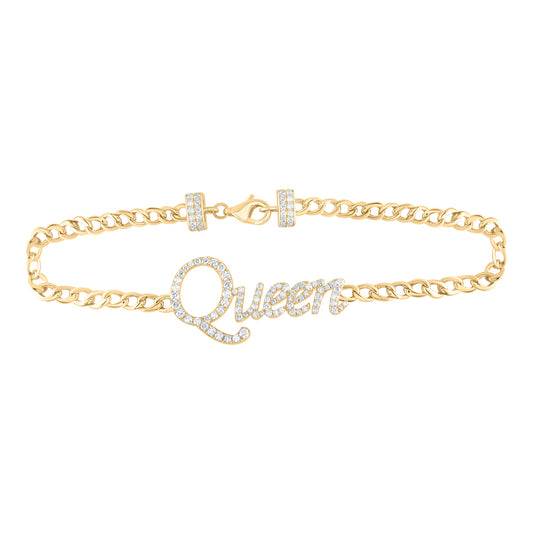 14K Yellow Gold 3/4 Ctw Natural Diamond "Queen" Fashion Bracelet (7 Inch)