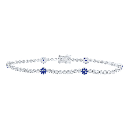 14kt White Gold 7/8 Cttw Diamond Ana M 3/4 Cttw Round Blue Sapphire Natural Gem Tennis Bracelet, Length: 7 Inch