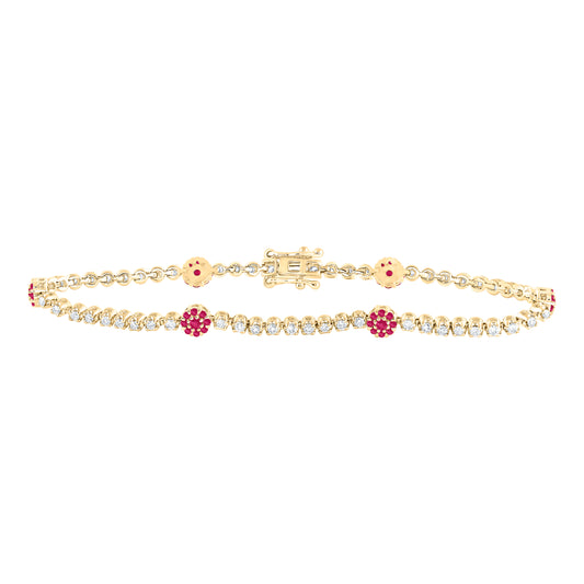 14kt Yellow Gold 7/8 Cttw Diamond Ana M and 7/8 Cttw Round Ruby Natural Gem Tennis Bracelet, Length: 7 Inch