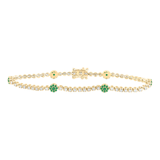 14kt Yellow Gold 7/8 Cttw Diamond Ana M 5/8 Cttw Round Emerald Natural Gem Tennis Bracelet, Length: 7 Inch