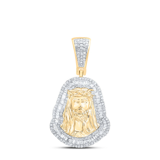 10kt Yellow Gold 7/8 Cttw Diamond Jesus Mens Charm