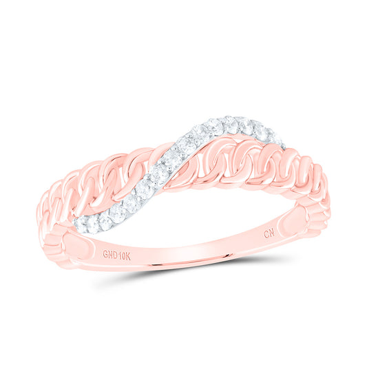 10kt Rose Gold 1/6 Cttw Diamond Fashion Cuban Ladies Wedding Engagement Anniversary Ring, Women Size: 5-9