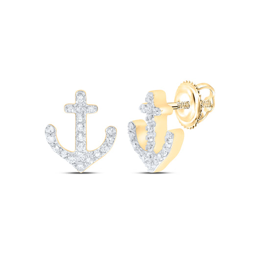 10kt Yellow Gold 1/8 Cttw Diamond Anchor Earring