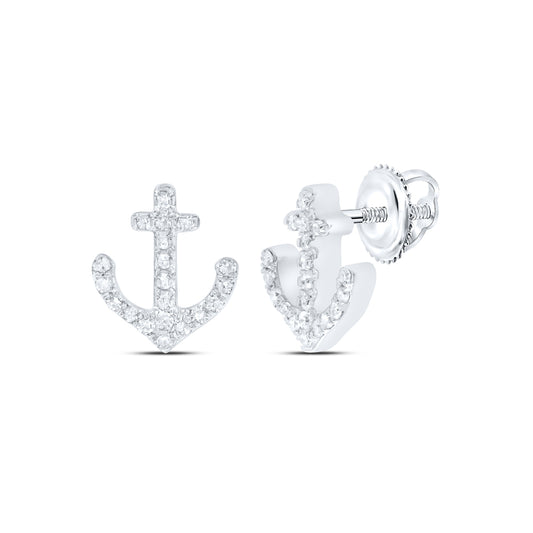 10kt White Gold 1/8 Cttw Diamond Anchor Earring