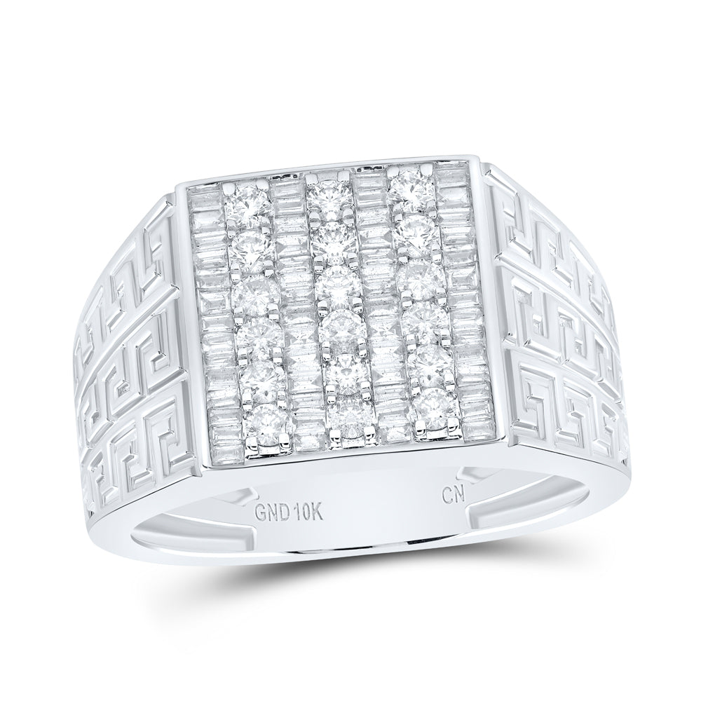 10kt White Gold 1 Cttw Diamond Baguette Mens Ring, Men Size: 8-12