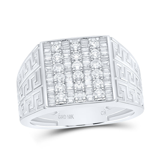 10kt White Gold 1 Cttw Diamond Baguette Mens Ring, Men Size: 8-12