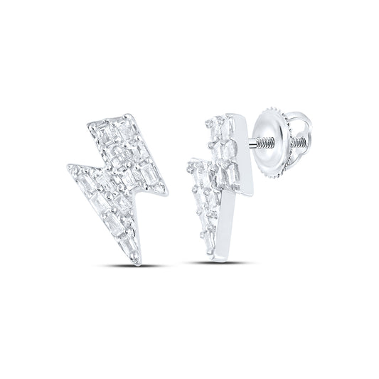 10kt White Gold 1/8 Cttw Diamond Baguette Earring