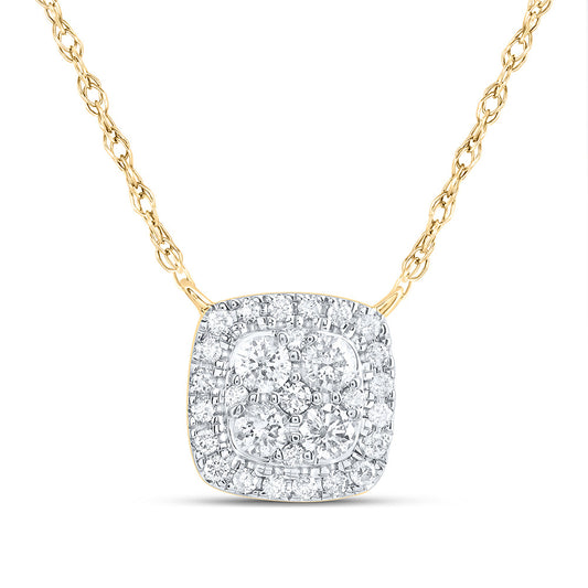 14kt Yellow Gold 1/3 Cttw Diamond Fashion Cushion Necklace, Length: 18 Inch