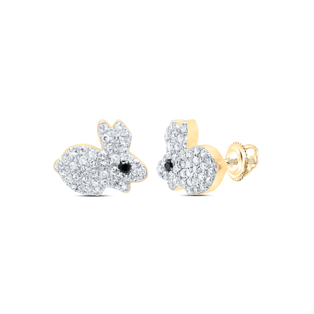 10kt Yellow Gold 1/4 Cttw Diamond Round black Diamond Earring