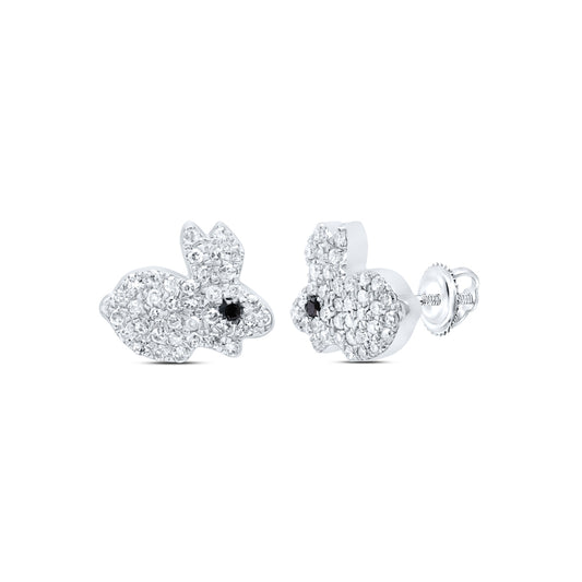10kt White Gold 1/4 Cttw Diamond Round black Diamond Earring