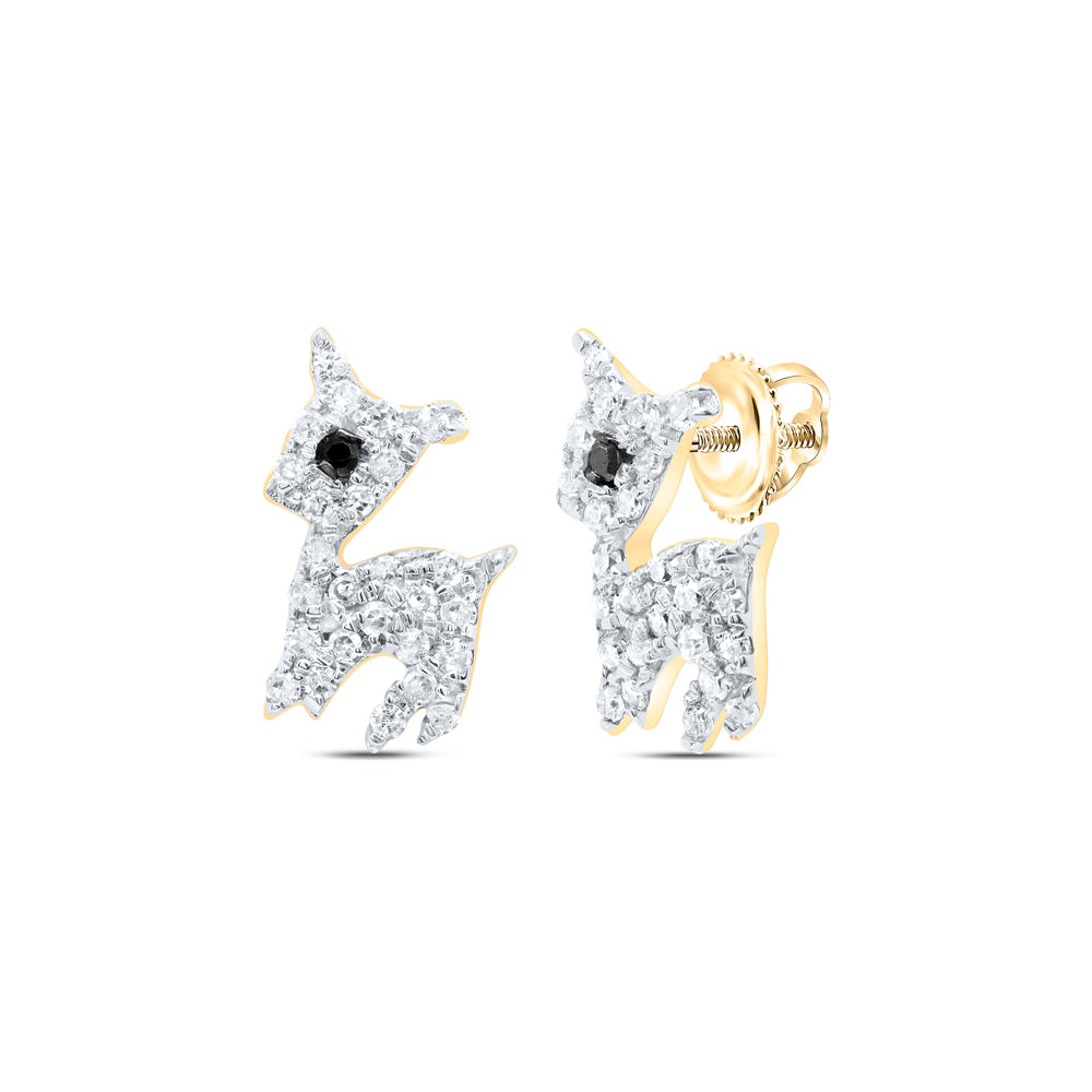 10kt Yellow Gold 1/6 Cttw Diamond Round black Diamond Earring
