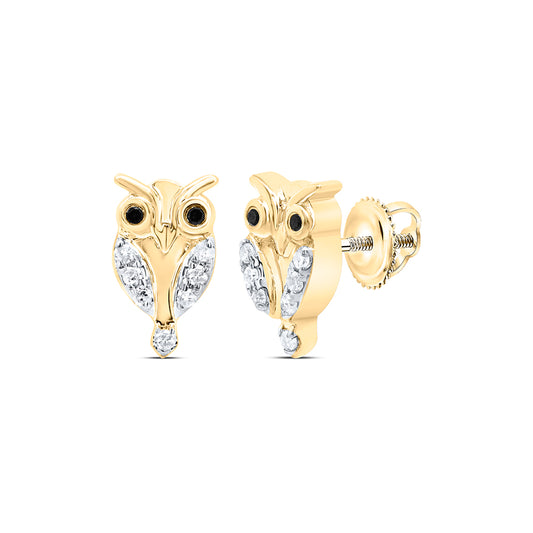 10kt Yellow Gold 1/10 Cttw Diamond Round black Diamond Earring