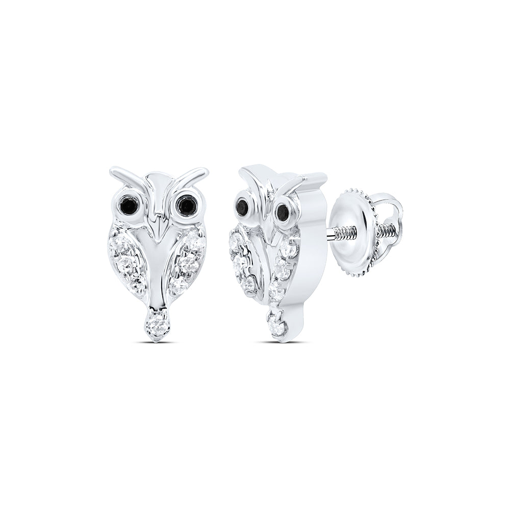 10kt White Gold 1/10 Cttw Diamond Round black Diamond Earring