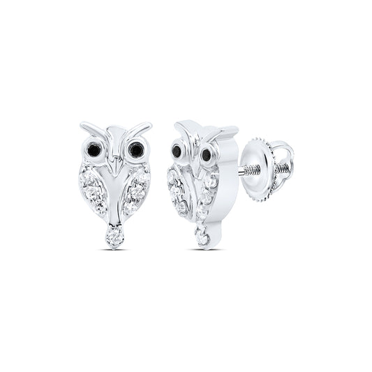 10kt White Gold 1/10 Cttw Diamond Round black Diamond Earring